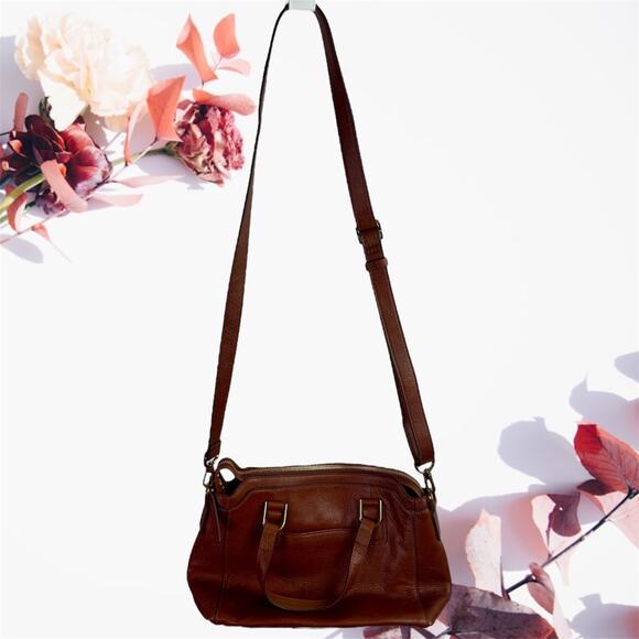 Fossil Tan Cow Hide Leather Jacqueline Crossbody or Tote Bag Purse Boho - Picture 2 of 11